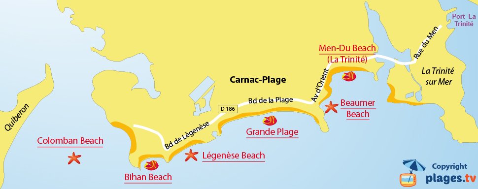 Map of Carnarc beaches in France - Brittany