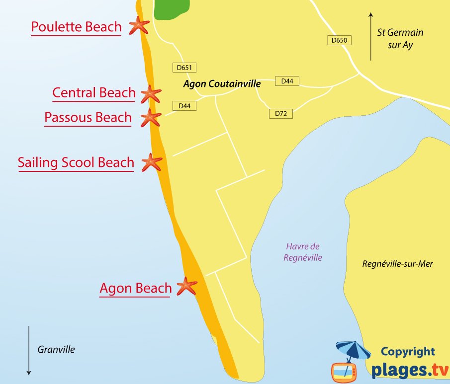 Map of Coutainville beaches in France - Normandy