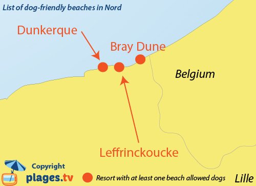 Map of dog friendly beaches in North of France