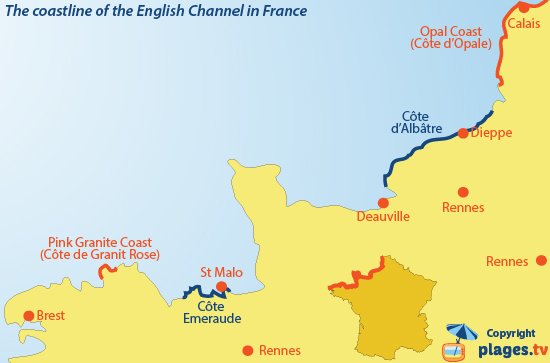 Map of the coastline of the English Channel - France