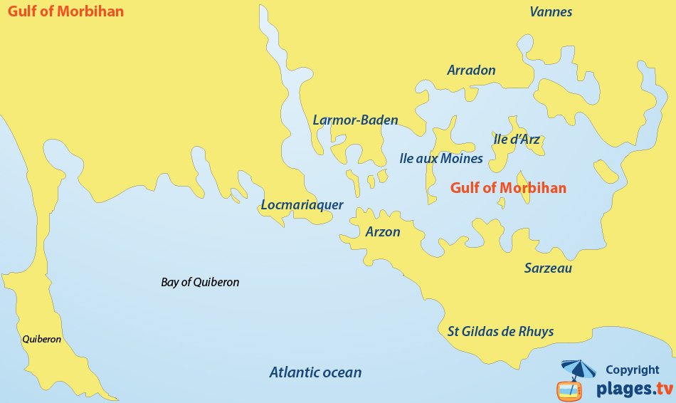 Map of the gulf of Morbihan in France