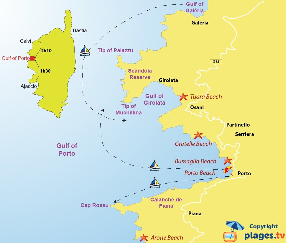 Map of the Gulf of Porto and  the Reserve of Scandola in Corsica