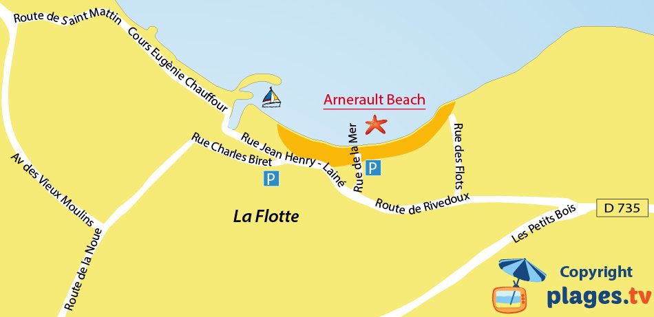 Map of La Flotte beaches in the island of Ré - France