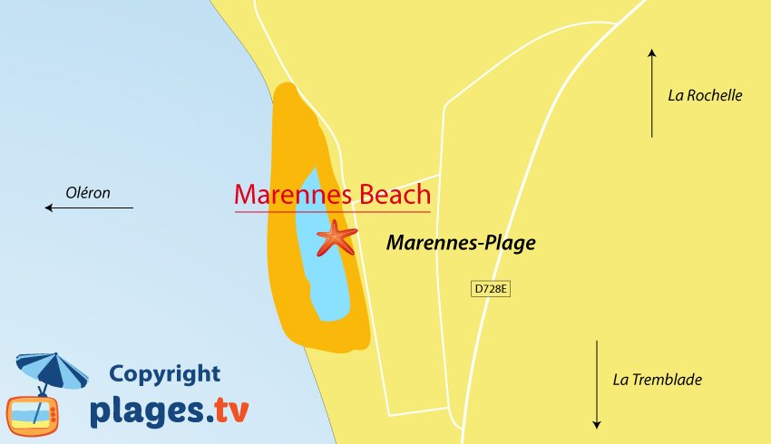 Map of Marennes beaches in France