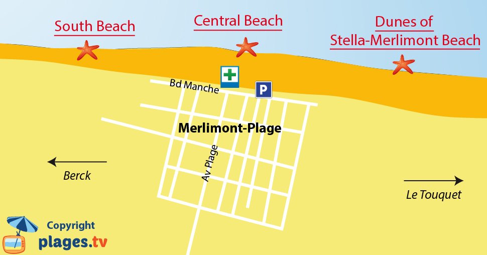 Map of Merlimont beaches in France