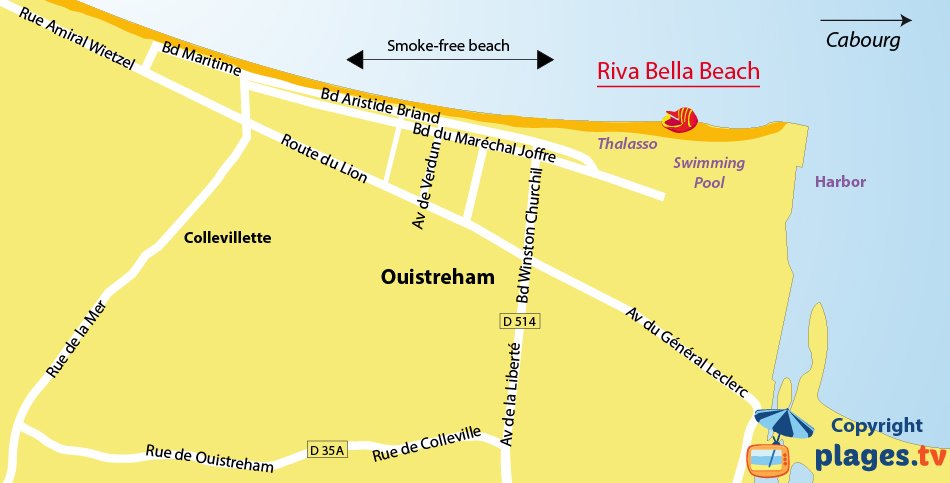 Map of Ouistreham beaches in France - Normandy