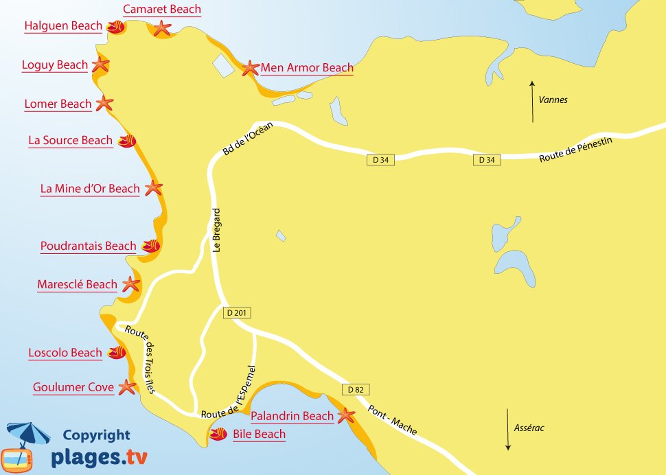 Map of Penestin beaches in Brittany - France