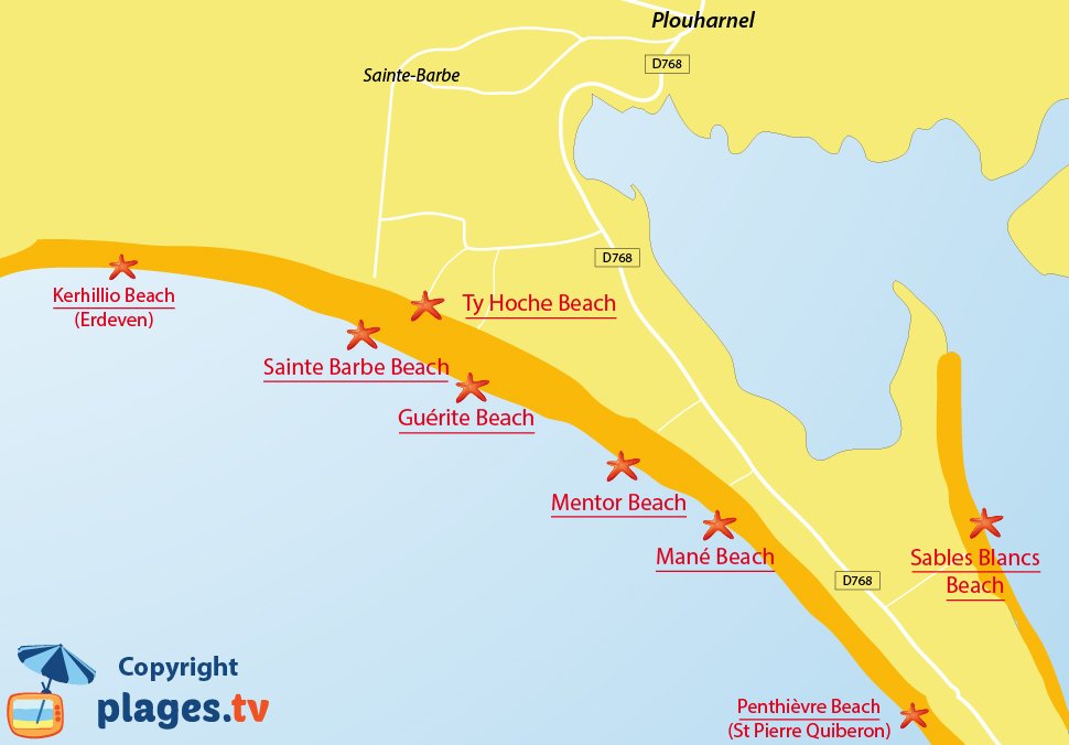 Map of Plouharnel beaches in France - Brittany