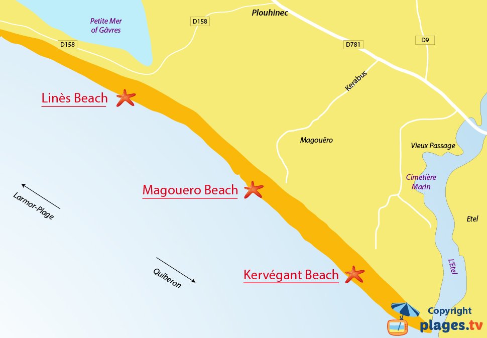 Map of Plouhinec beaches in France