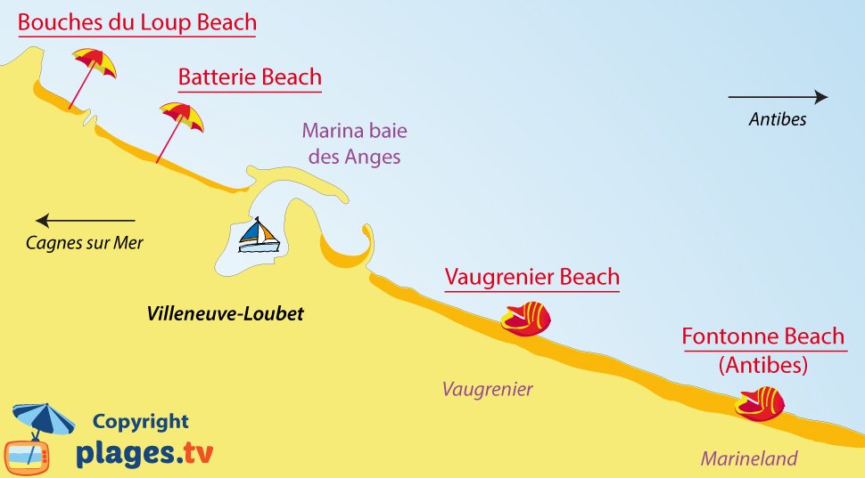 Map of Villeneuve-Loubet beaches - France