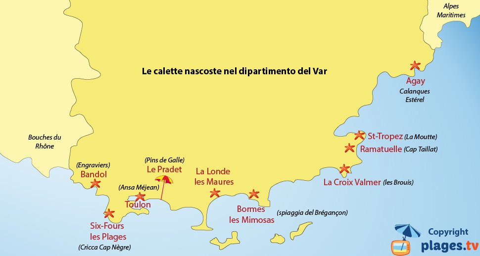 Mappa spiaggia nascoste del Var - Francia