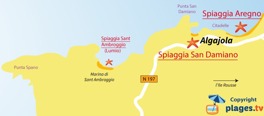 Mappa spiagge di Algajola in Corsica