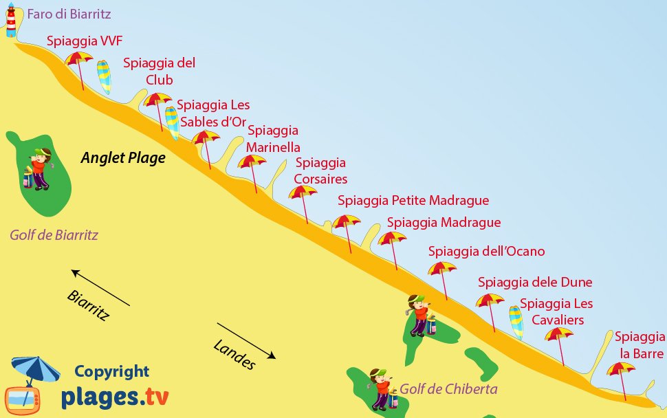 Mappa spiagge a Anglet in Francia