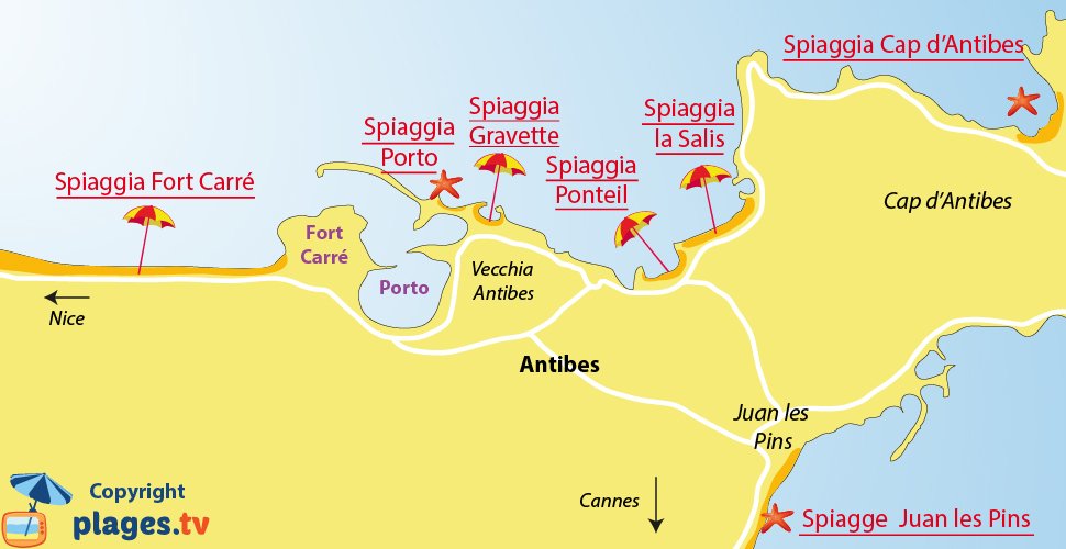 Mappa spiagge di Antibes - Francia