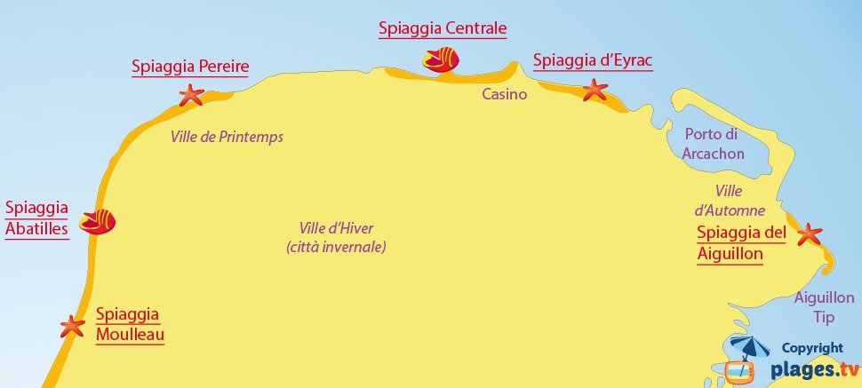 Mappa spiagge di Arcachon in Francia