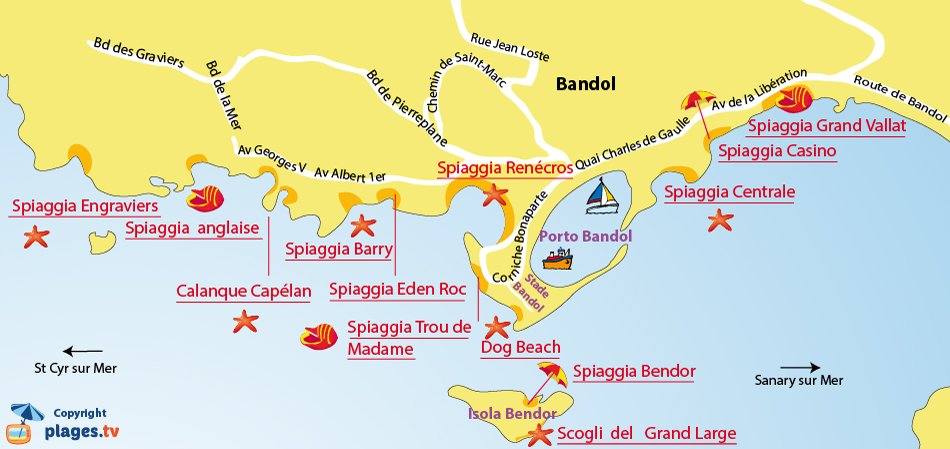 Mappa spiagge di Bandol - Francia