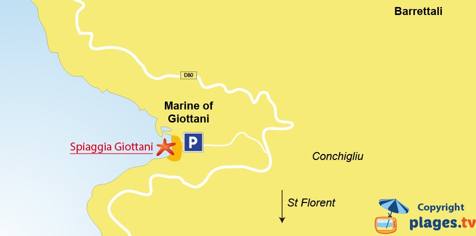 Mappa spiagge di Barrettali in Corsica