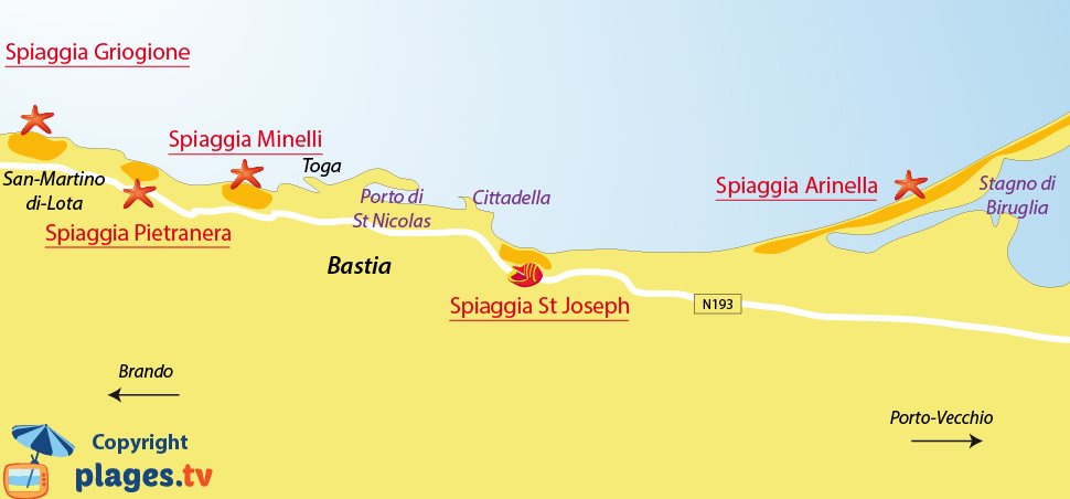 Mappa spiagge di Bastia - Corsica