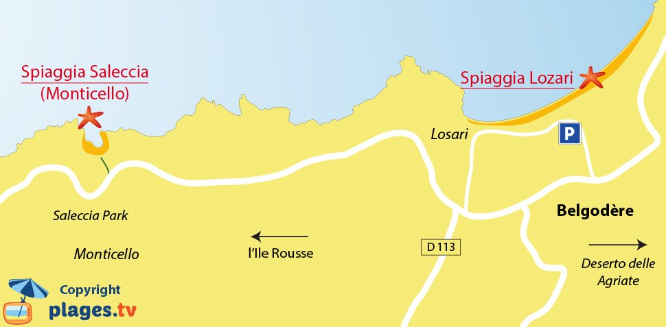 Mappa spiagge di Belgodere in Corsica