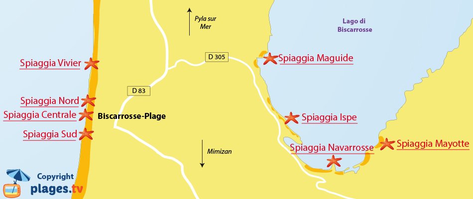 Mappa spiagge di Biscarrosse - Francia