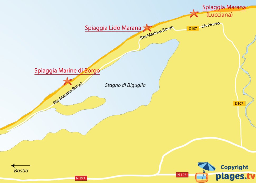 Mappa spiagge di Borgo in Corsica