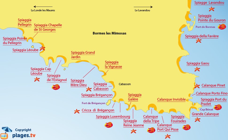 Mappa - Spiagge di Bormes les Mimosas - Francia