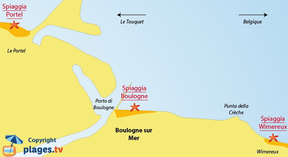 Mappa spiagge di Boulogne sur Mer in Francia