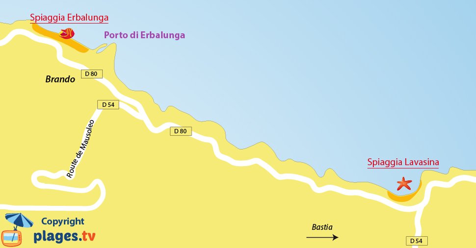 Mappa spiagge di Brando in Corsica