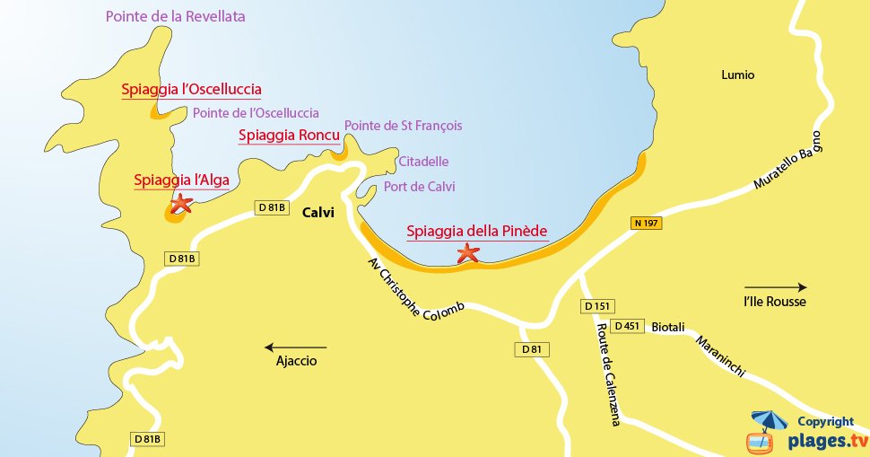 Mappa spiagge di Calvi - Corsica