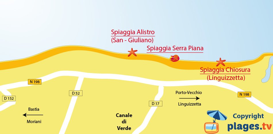 Mappa spiaggia di Canale di Verde in Corsica