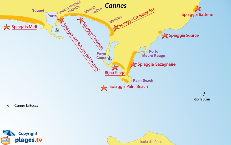 Mappa spiagge di Cannes - Francia