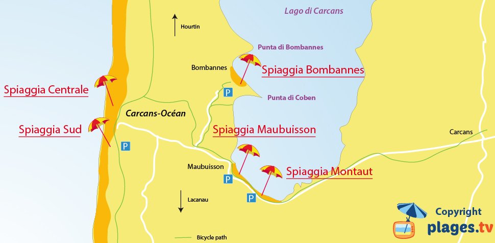 Mappa spiagge di Carcans in Francia