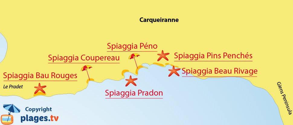 Mappa spiagge di Carqueiranne in Francia