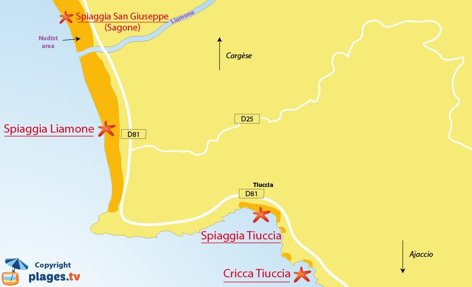 Mappa spiagge di Casaglione in Corsica - Tiuccia 