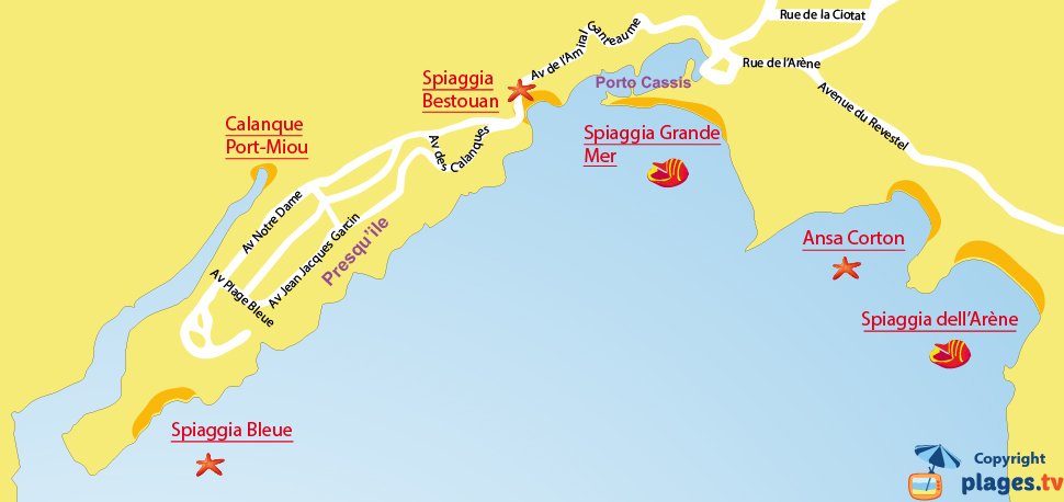 Mappa spiagge di Cassis - Francia