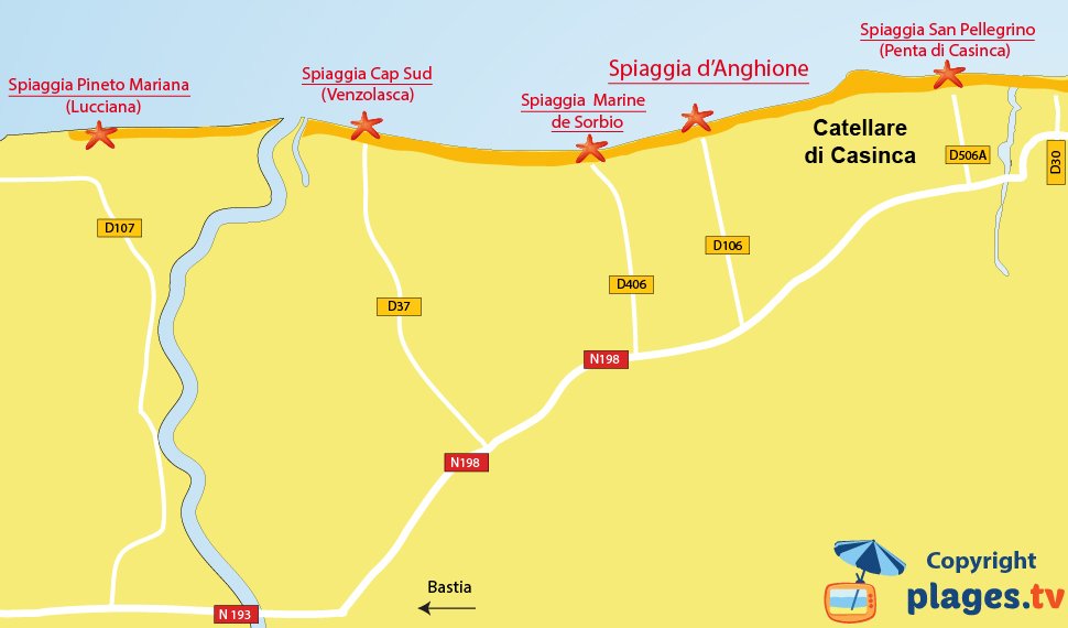 Mappa spiagge di Castellare di Casinca in Corsica