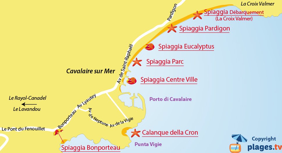 Mappa spiagge di Cavalaire sur Mer - Francia