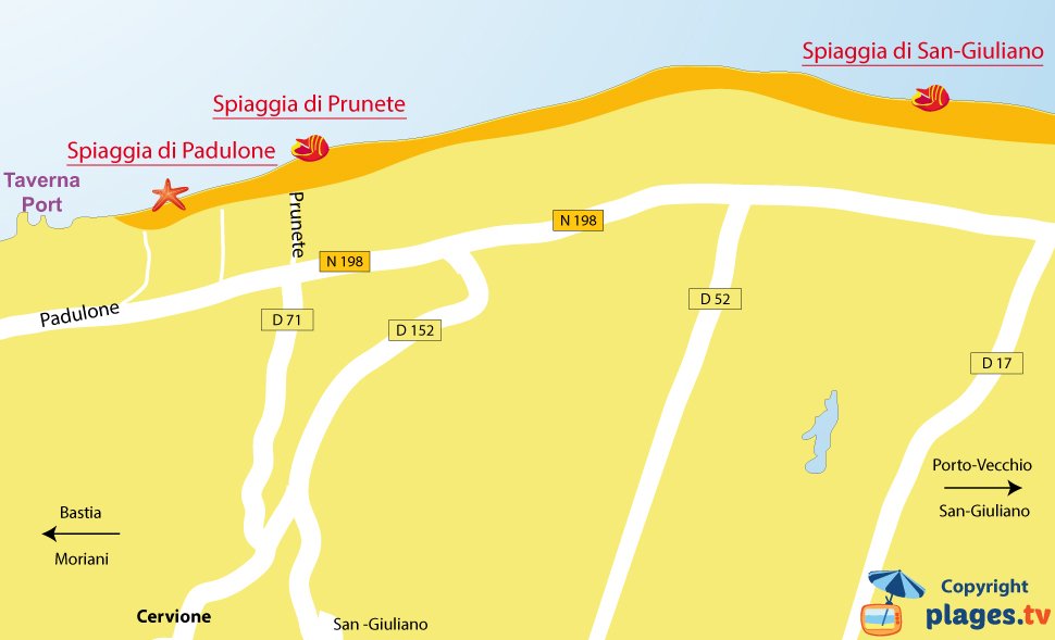 Mappa spiagge di Cervione in Corsica