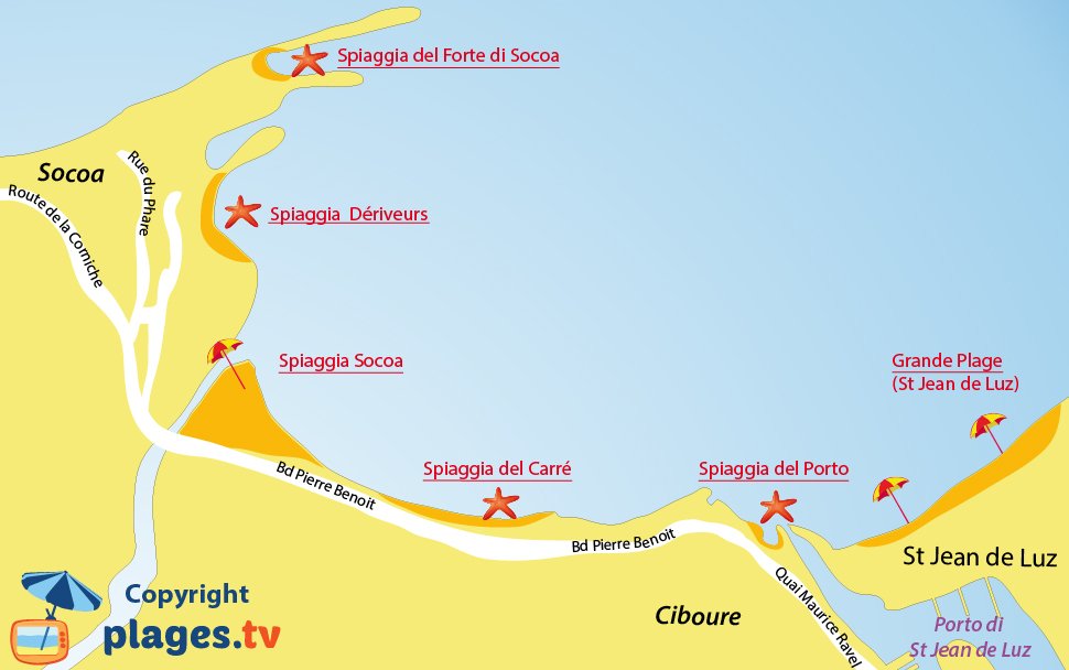 Mappa spiagge di Ciboure in Francia