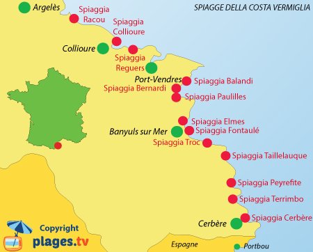 Mappa spiagge della Costa Vermiglia in Francia