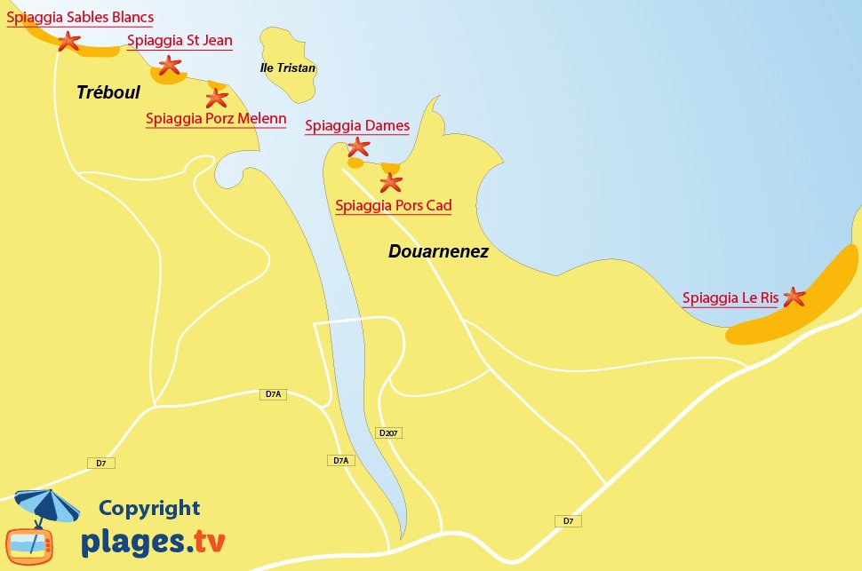 Mappa spiagge di Douarnenez in Francia - Bretagna