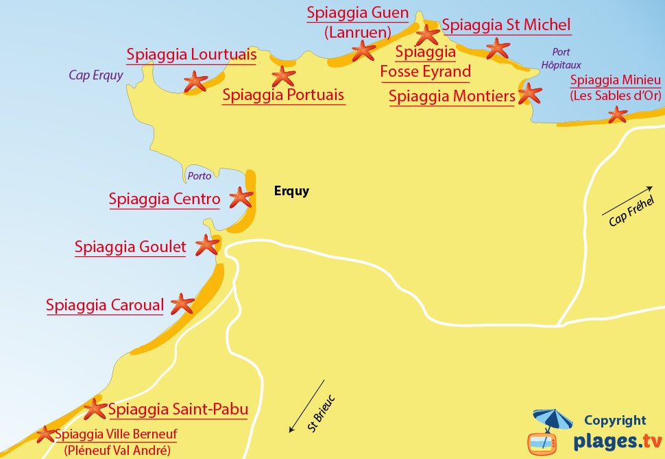 Mappa spiagge di Erquy in Francia - Bretagna