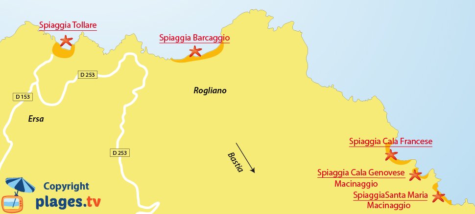 Mappa spiagge Ersa e Barcaggio - Corsica