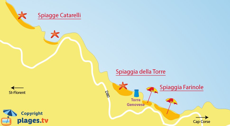 Mappa spiagge di Farinole in Corsica