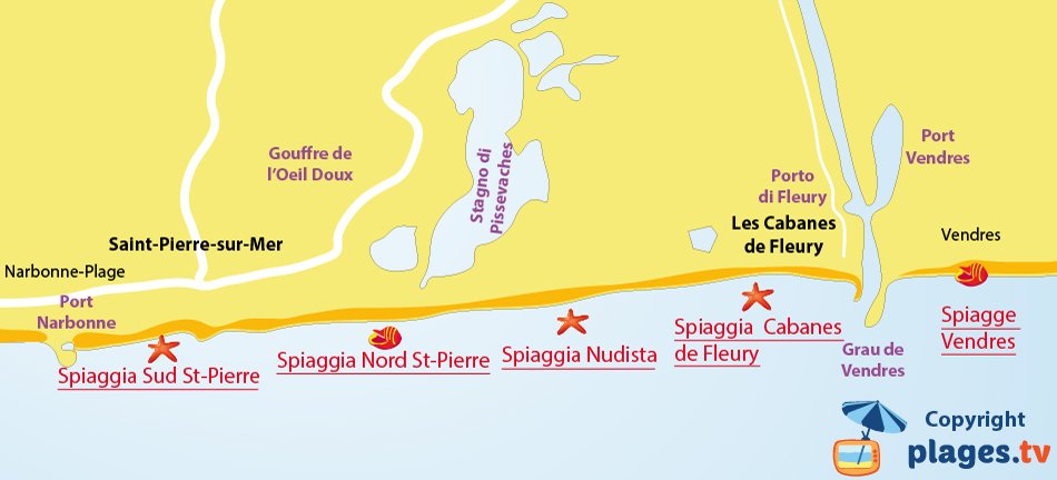 Mappa spiagge di Fleury d'Aude in Francia