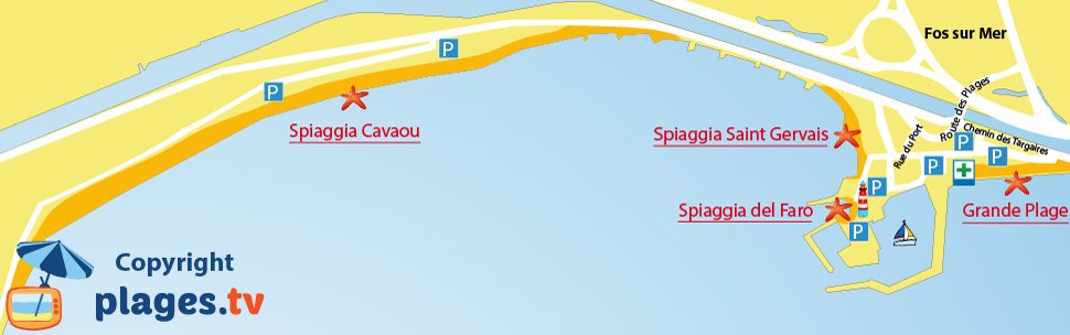 Mappa spiagge di Fos sur Mer in Francia