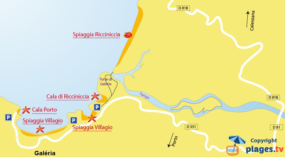 Mappa spiagge di Galeria in Corsica