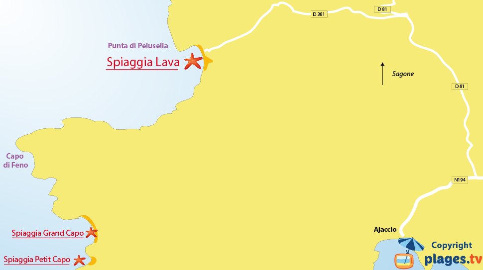 Mappa spiagge di Appietto - Golfo di Lava - Corsica