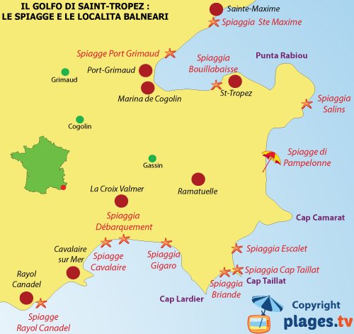 Mappa spiagge del golfo di Saint Tropez - Francia