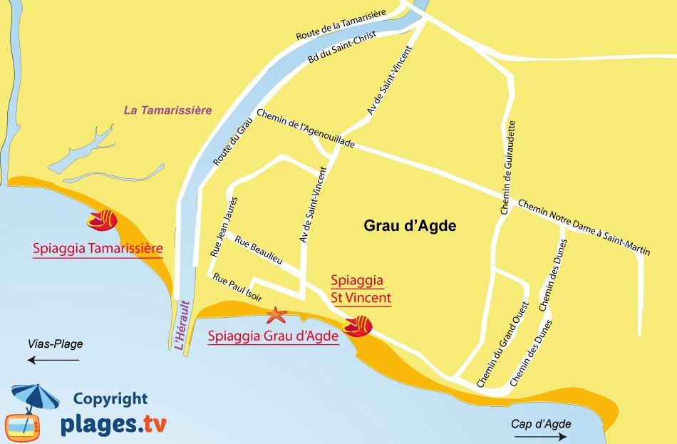Mappa spiagge Grau d'Agde - Francia